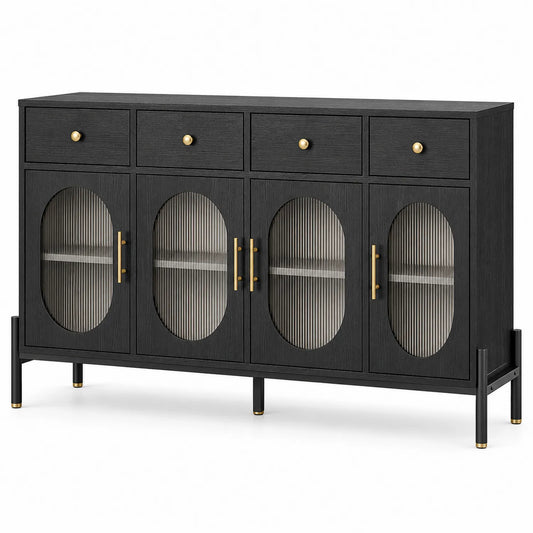 Credenza in legno nero con ante in vetro temperato