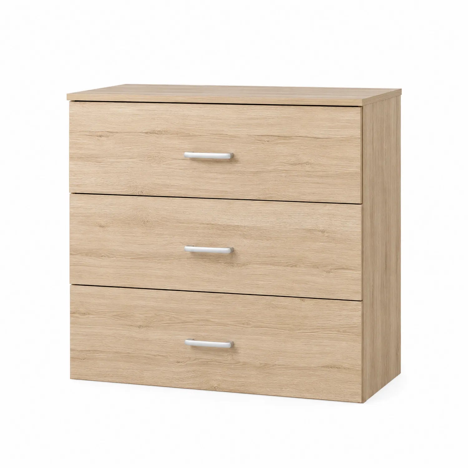 Cassettiera a 3 cassetti in legno MDF Rivestito Rovere Chiaro