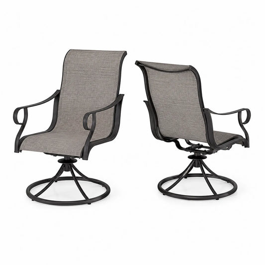 Set di sedie girevoli in metallo e tessuto grigio