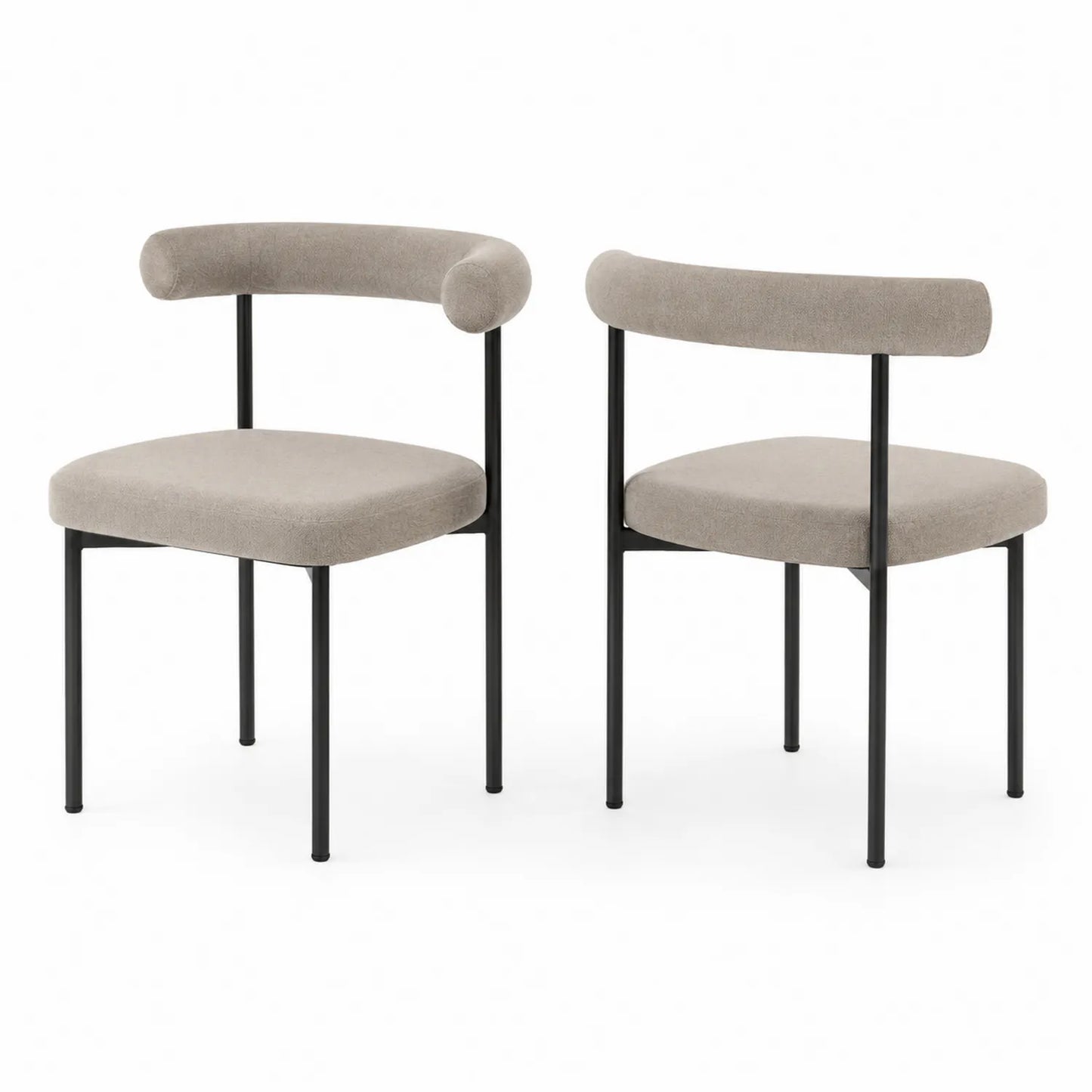Set di 2 sedie da pranzo in tessuto poliestere beige con struttura in metallo nero