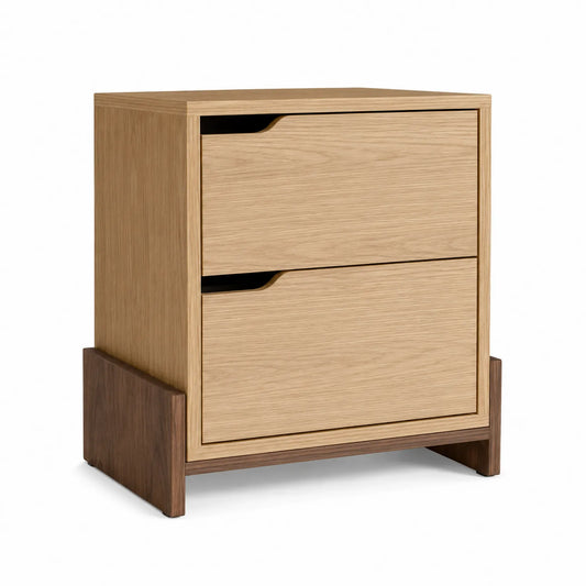 Comodino in Legno di Rovere Chiaro con Due Cassetti