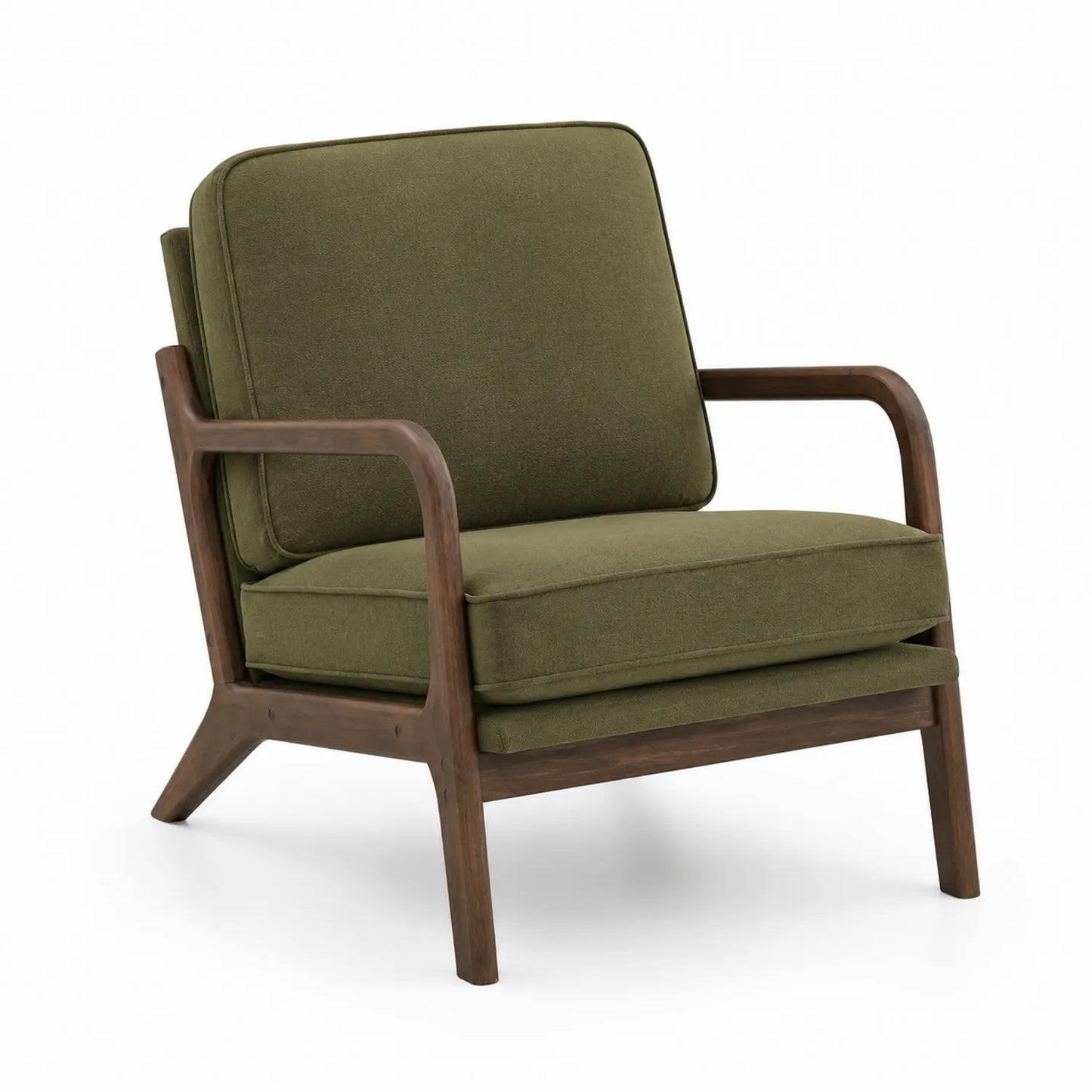 Poltrona in legno massello con rivestimento in cotone verde