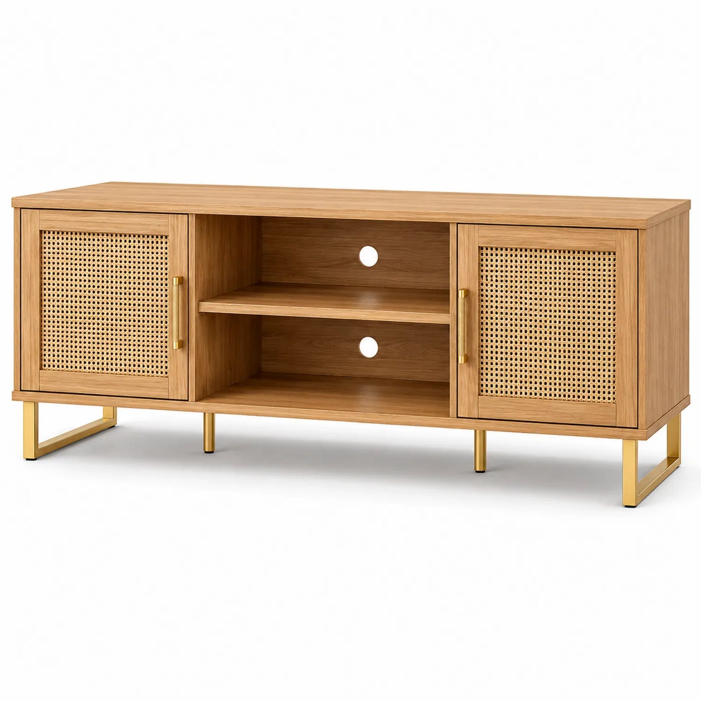 Mobile TV in legno e rattan con struttura in metallo