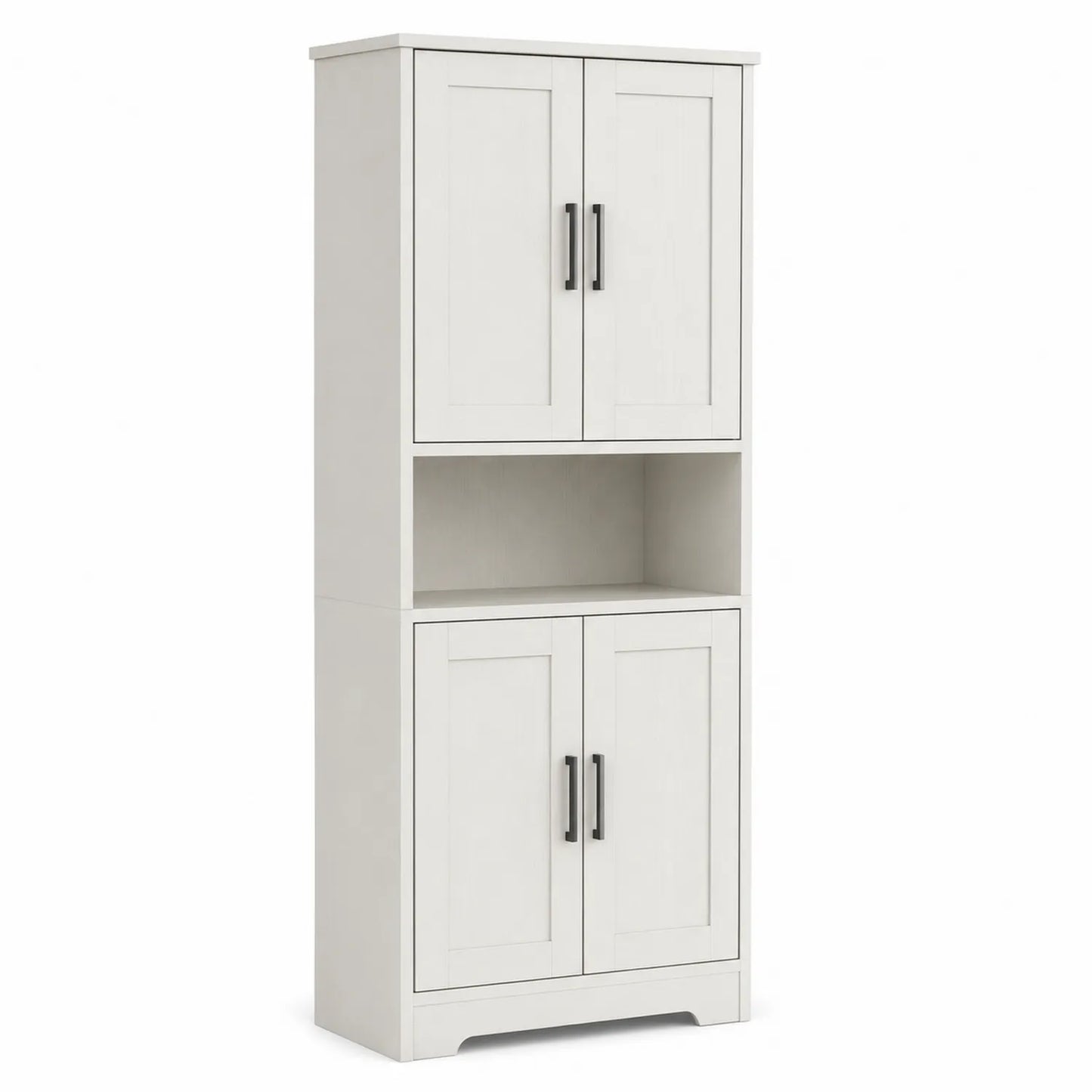 Credenza alta in legno ingegnerizzato bianco con 4 ante e vano aperto