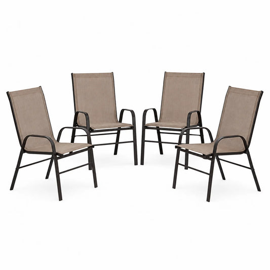 Set di 4 sedie da esterno in metallo e tessuto Marrone/Nero