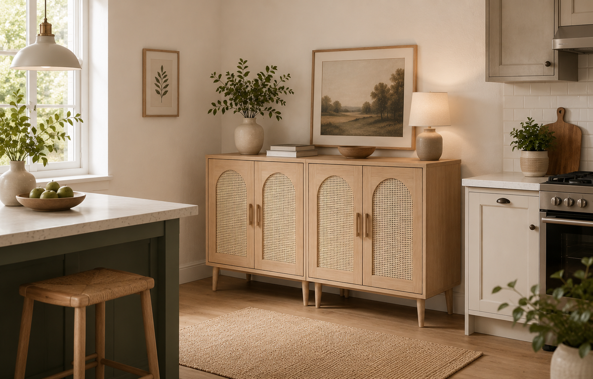 Armadietto contenitore in rattan a quattro ante
